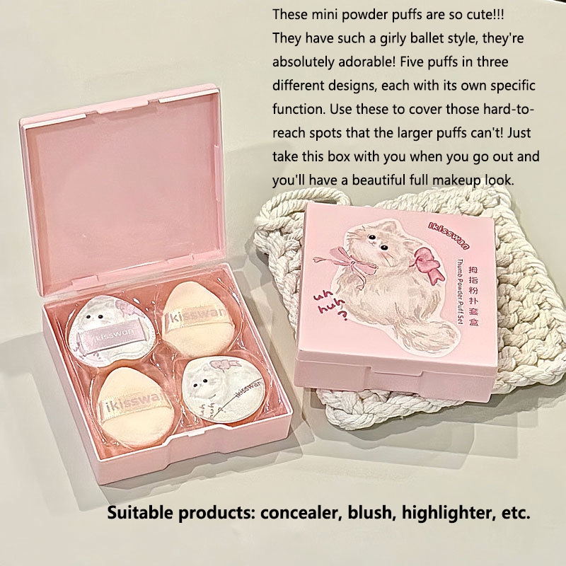 5Pcs Cute Mini Finger Puff Set - Beauty Makeup Tools Set ulasan dan harga