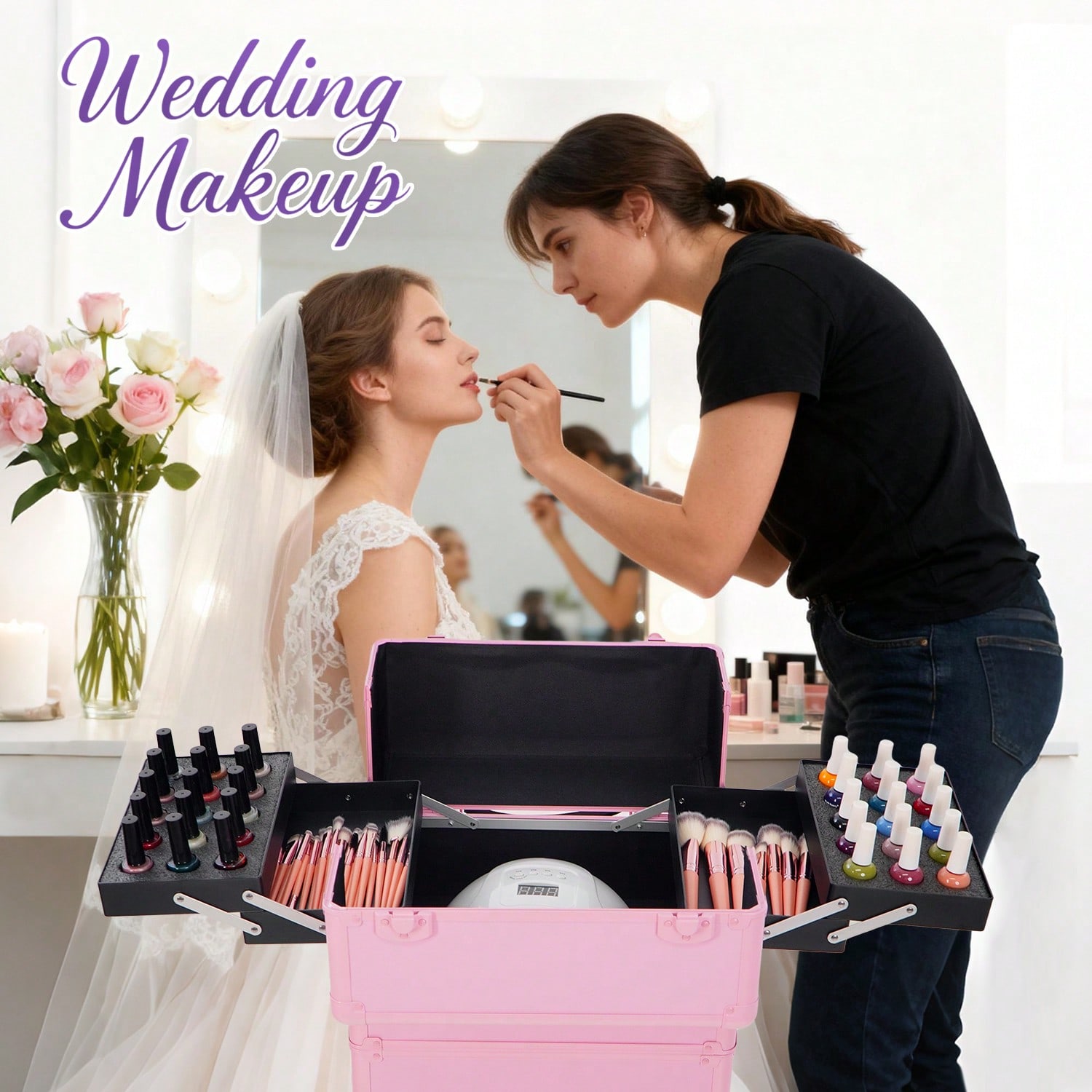 Rolling Makeup Train Case 4 in - Beauty Makeup Vanity ulasan dan harga