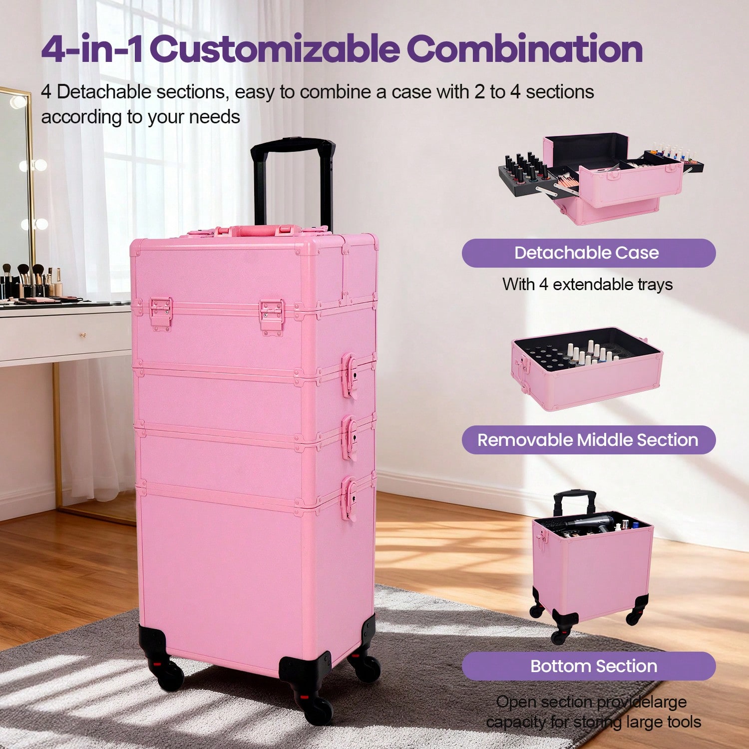 Rolling Makeup Train Case 4 in - Beauty Makeup Vanity ulasan dan harga